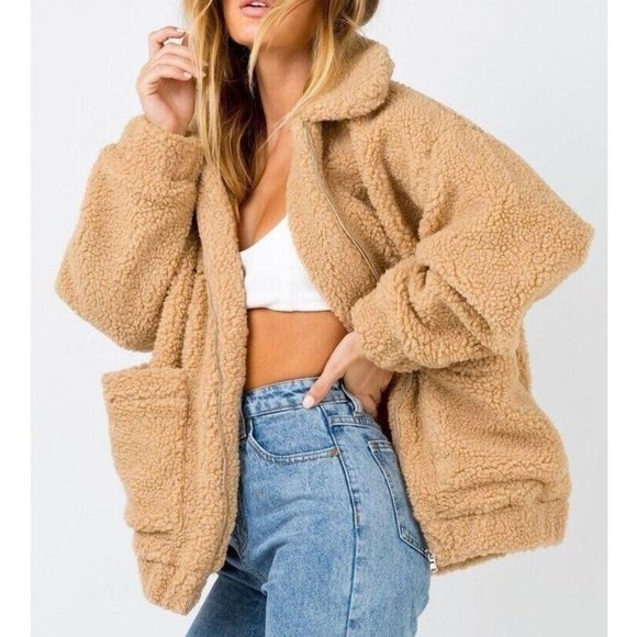 I.AM.GIA Pixie Oversized Coat Teddy in Caramel Cozy Casual Y2K sz XS - Picture 2 of 10